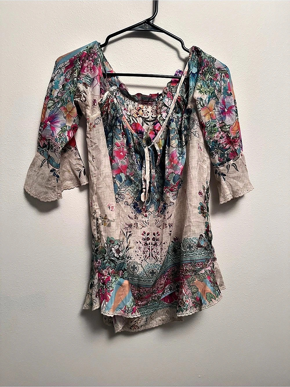 Johnny Was Floral Tunic Pink & Blue Size XS